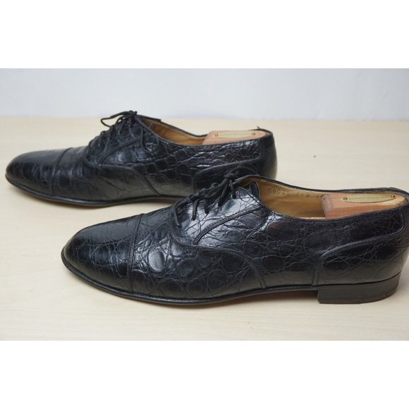 Salvatore Ferragamo Black Cap Toe Crocodile Alligator Dress Shoes Sz 10D main image 4